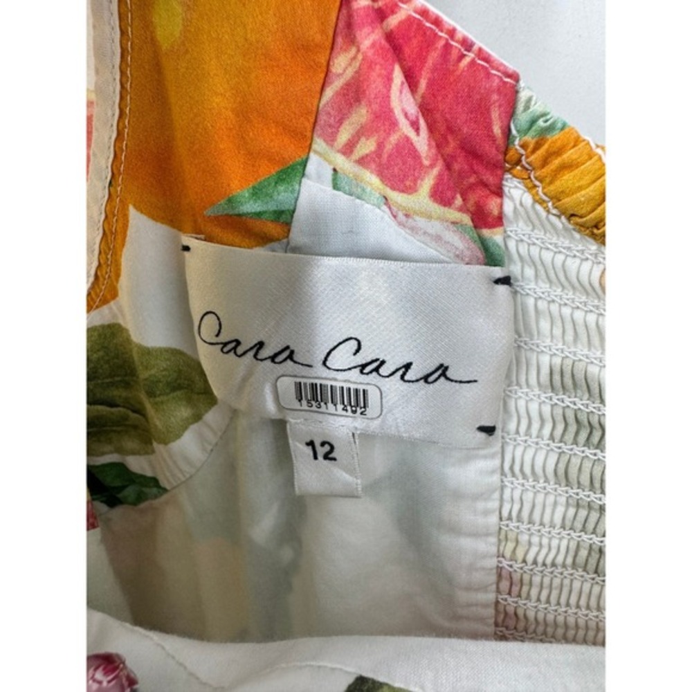 Cara Cara Citrus Print Blue Hill Midi Dress Square Neck Puff Sleeve Size‎ 12 - Picture 6 of 7